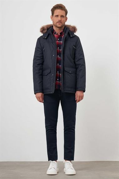 Morven Erkek Lacivert Çıtçıtlı Kapüşonlu Dynamic Fit Rahat Kesim Mont - photo 3