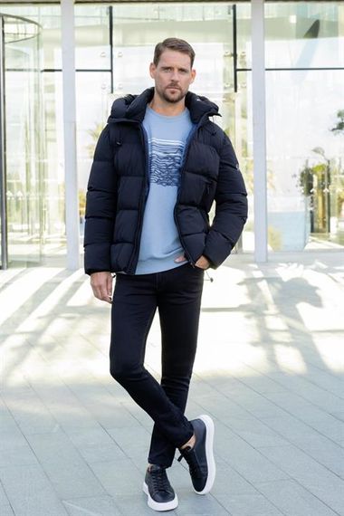 Morven Erkek Lacivert Moesta Fermuarlı Kapüşonlu Dynamic Fit Rahat Kesim Mont - fotoğraf 4