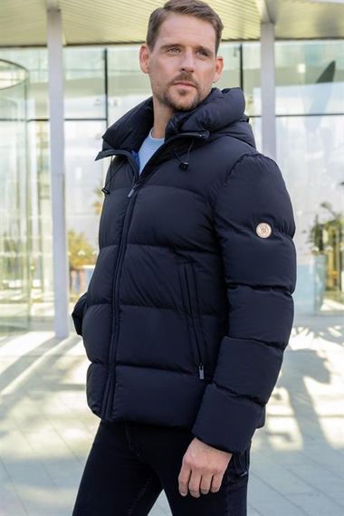 Morven Erkek Lacivert Moesta Fermuarlı Kapüşonlu Dynamic Fit Rahat Kesim Mont - fotoğraf 1