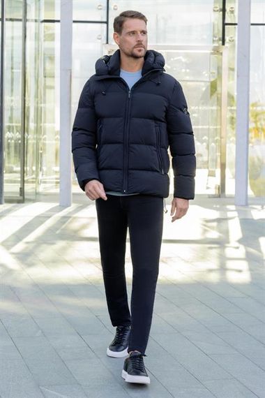 Morven Erkek Lacivert Moesta Fermuarlı Kapüşonlu Dynamic Fit Rahat Kesim Mont - fotoğraf 5