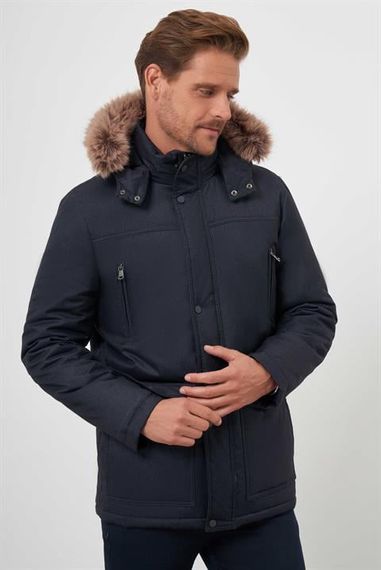 Morven Erkek Lacivert Çıtçıtlı Kapüşonlu Dynamic Fit Rahat Kesim Mont - photo 1