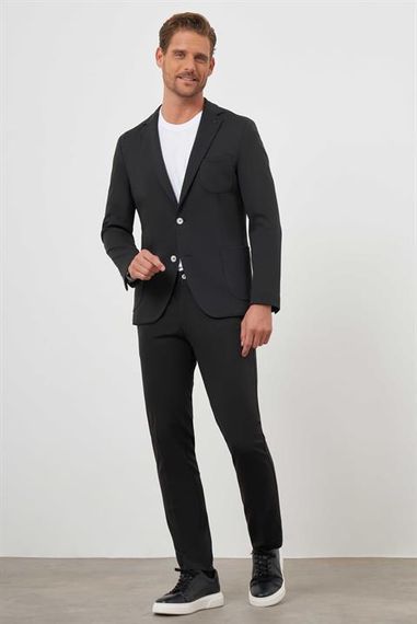 Чорний полівісконовий чоловічий смуглястий піджак Slim Fit з монокняжкою та швами на спині - фото 3