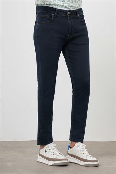 Morven Erkek Lacivert - Kahve Denim 5 Cep Slim Fit Jean Kot Pantolon - fotoğraf 2
