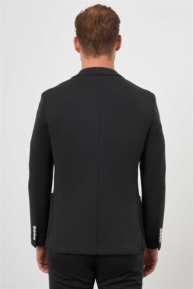 Чорний полівісконовий чоловічий смуглястий піджак Slim Fit з монокняжкою та швами на спині - фото 5