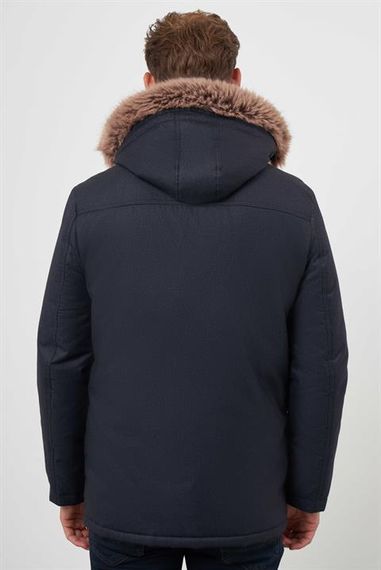 Morven Erkek Lacivert Çıtçıtlı Kapüşonlu Dynamic Fit Rahat Kesim Mont - photo 5