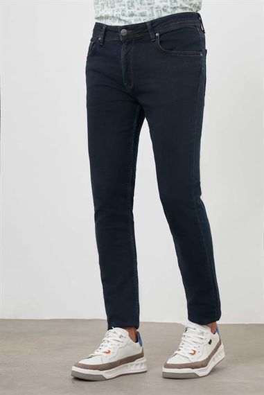 Morven Erkek Lacivert - Kahve Denim 5 Cep Slim Fit Jean Kot Pantolon - fotoğraf 4
