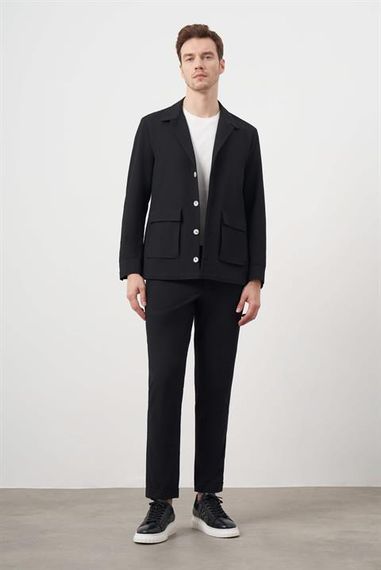 Мужская черная весенне-осенняя рубашка-куртка Morven с кнопками, динамичной посадкой, 100% полиэстер, длинные рукава, без подкладки. - фото 3