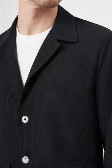 Мужская черная весенне-осенняя рубашка-куртка Morven с кнопками, динамичной посадкой, 100% полиэстер, длинные рукава, без подкладки. - фото 4