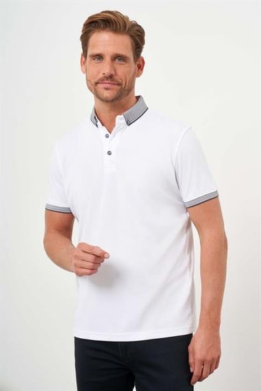 Morven Erkek Beyaz Trend Merserize Düz Düğmeli Yaka Dynamic Fit T-Shirt - fotoğraf 3