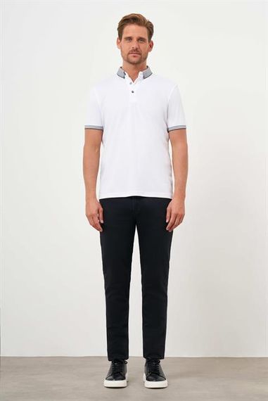 Morven Erkek Beyaz Trend Merserize Düz Düğmeli Yaka Dynamic Fit T-Shirt - fotoğraf 4