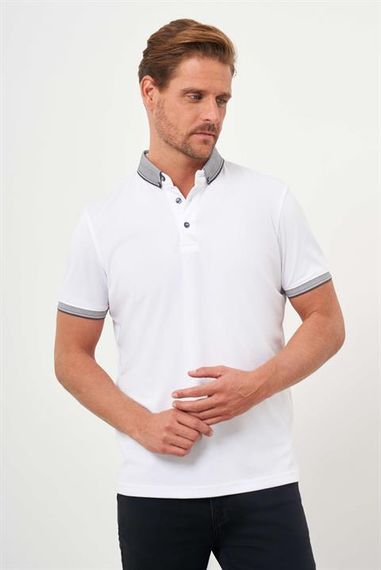 Morven Erkek Beyaz Trend Merserize Düz Düğmeli Yaka Dynamic Fit T-Shirt - fotoğraf 2