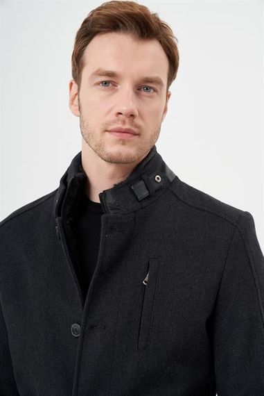 Morven Erkek Füme Kuşgözü Desen Çıtçıtlı Hakim Yaka Dynamic Fit Kaşe Kaban - photo 3