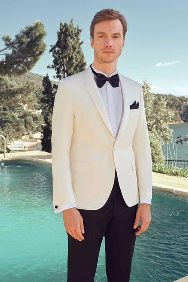 Morven Erkek Beyaz Cello Slim Fit Şal Yaka Damatlık - fotoğraf 1