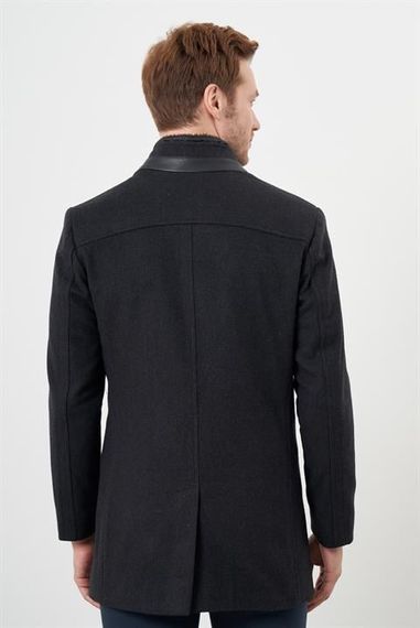 Morven Erkek Füme Kuşgözü Desen Çıtçıtlı Hakim Yaka Dynamic Fit Kaşe Kaban - photo 5