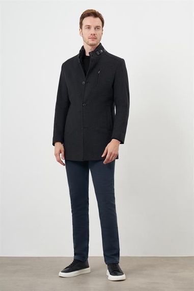 Morven Erkek Füme Kuşgözü Desen Çıtçıtlı Hakim Yaka Dynamic Fit Kaşe Kaban - photo 4