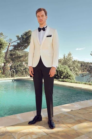 Morven Erkek Beyaz Cello Slim Fit Şal Yaka Damatlık - fotoğraf 2