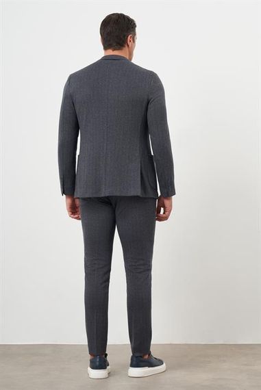 Morven Erkek Füme Poliviskon Trend Çizgili Desen Slim Fit Sivri Yaka Takım Elbise - fotoğraf 5