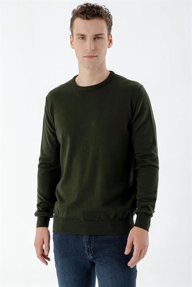 Morven Erkek Haki Basic Bisiklet Yaka Dynamic Fit Rahat Kesim Triko - fotoğraf 2