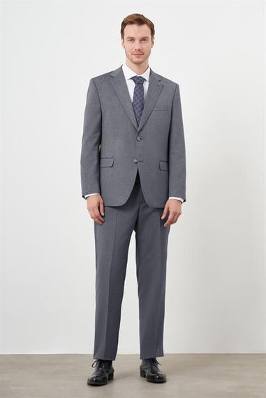 بدلة رجالية رمادية بتصميم عصري بليزر ذو ياقة أحادية وقصة ديناميكية مصنوعة من 64% بوليستر و34% فيسكوز و2% ليكرا - صورة 1
