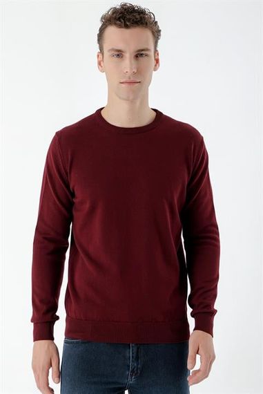 Morven Erkek Koyu Bordo Basic Bisiklet Yaka Dynamic Fit Rahat Kesim Triko - fotoğraf 3