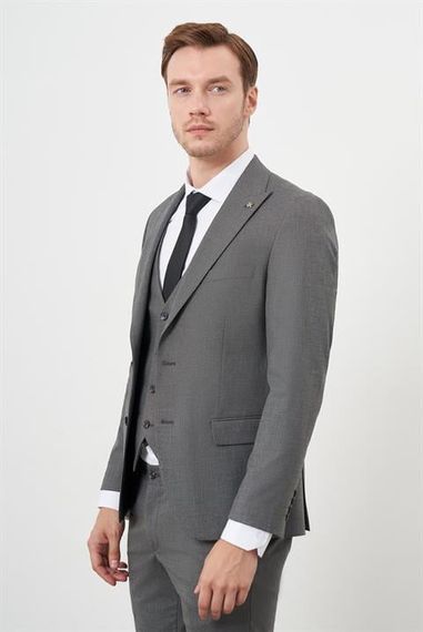 Morven Erkek Füme Poliviskon Trend Yelekli Desenli Slim Fit Sivri Yaka Takım Elbise - fotoğraf 5