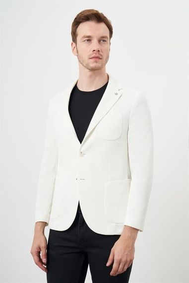 Morven Erkek Beyaz Örme Slim Fit Torba Cep Mono Yaka Spor Ceket - fotoğraf 2
