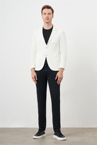 Morven Erkek Beyaz Örme Slim Fit Torba Cep Mono Yaka Spor Ceket - fotoğraf 5