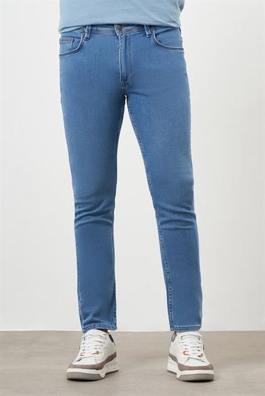 Morven Erkek Mavi Denim 5 Cep Slim Fit Jean Kot Pantolon - fotoğraf 1