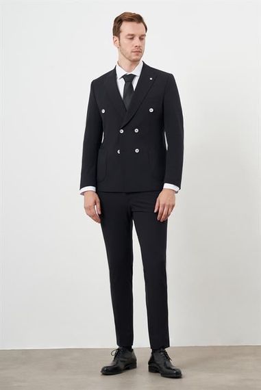 Morven Erkek Siyah Polyamide Trend Kruvaze Slim Fit Sivri Yaka Takım Elbise - photo 2