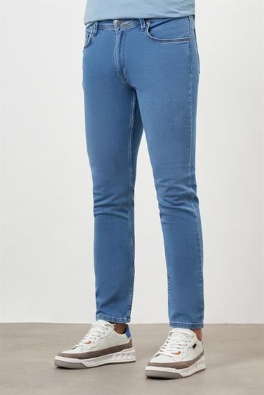 Morven Erkek Mavi Denim 5 Cep Slim Fit Jean Kot Pantolon - fotoğraf 2