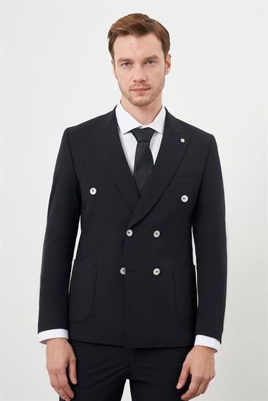 Morven Erkek Siyah Polyamide Trend Kruvaze Slim Fit Sivri Yaka Takım Elbise - photo 3