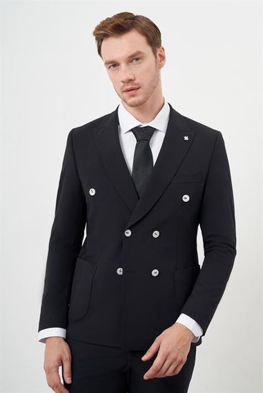 Morven Erkek Siyah Polyamide Trend Kruvaze Slim Fit Sivri Yaka Takım Elbise - photo 4