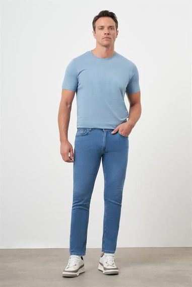Morven Erkek Mavi Denim 5 Cep Slim Fit Jean Kot Pantolon - fotoğraf 5