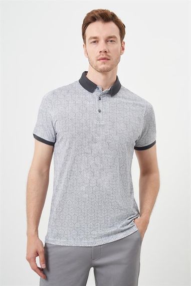 Чоловіча поло-футболка з антрацитовим принтом, динамічна посадка, 95% бавовна, 5% еластан, короткий рукав, кнопкове застібання - фото 2