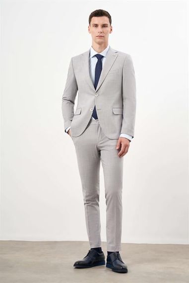 Мужской костюм с узором в полоску, Slim Fit, однохлопковый, синего цвета, 44% полиэстер, 36% хлопок, 17% вискоза, 3% эластан - фото 2