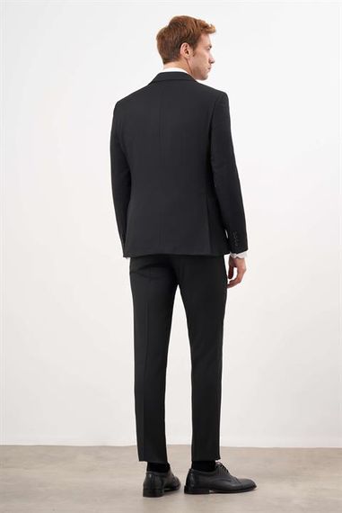 Morven Erkek Siyah Poliviskon Basic Yelekli Jakar Desen Slim Fit Sivri Yaka Takım Elbise - fotoğraf 5
