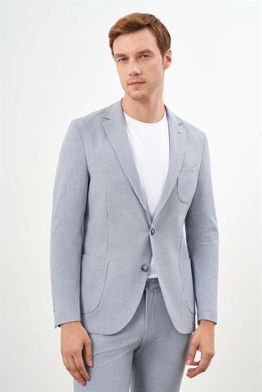 Мужской костюм Morven, узкий покрой, полосатый, однотонный воротник, 62% полиэстер, 33% вискоза, 5% лайкра, 56-46 размеры, цвет А. МАВИ - фото 2