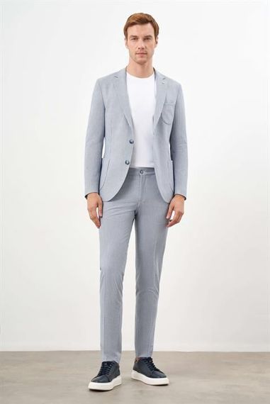 Мужской костюм Morven, узкий покрой, полосатый, однотонный воротник, 62% полиэстер, 33% вискоза, 5% лайкра, 56-46 размеры, цвет А. МАВИ - фото 5