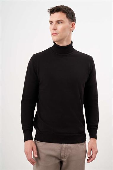 Мужской черный свитер с высоким воротником, динамичный крой, свободный стиль, 50% хлопок, 50% акрил, длинные рукава, размеры S-XXL - фото 3