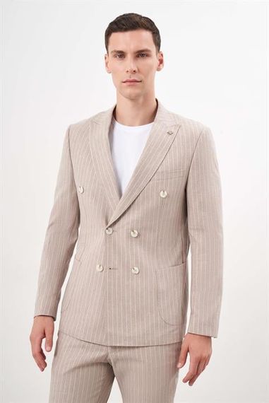 Morven Erkek KAHVE Keten Trend Kruvaze Slim Fit Sivri Yaka Takım Elbise - photo 1