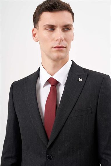 Morven Erkek Siyah Poliviskon Trend Desenli Slim Fit  Sivri Yaka Takım Elbise - photo 3