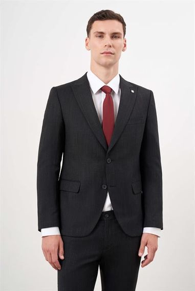 Morven Erkek Siyah Poliviskon Trend Desenli Slim Fit  Sivri Yaka Takım Elbise - photo 2