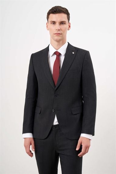 Morven Erkek Siyah Poliviskon Trend Desenli Slim Fit  Sivri Yaka Takım Elbise - photo 1