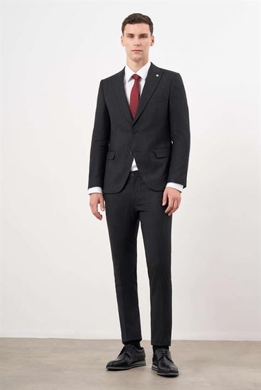 Morven Erkek Siyah Poliviskon Trend Desenli Slim Fit  Sivri Yaka Takım Elbise - photo 5