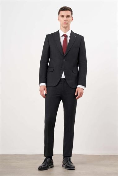 Morven Erkek Siyah Poliviskon Trend Desenli Slim Fit  Sivri Yaka Takım Elbise - photo 4