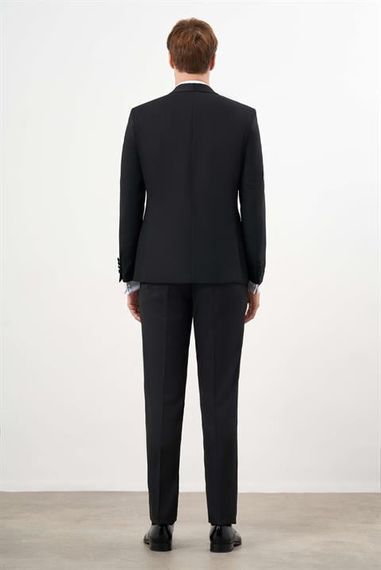 بدلة زفاف رجالية باللون الأسود من مورفين، تصميم سمارت فيت، ياقة شال، قماش بوليفيسكون بنسبة 64% بوليستر و34% فيسكوز - صورة 5