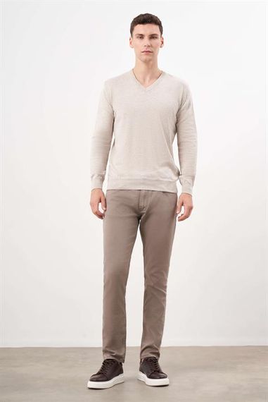 Morven Erkek Bej Basic V Yaka Dynamic Fit Rahat Kesim Triko - photo 4