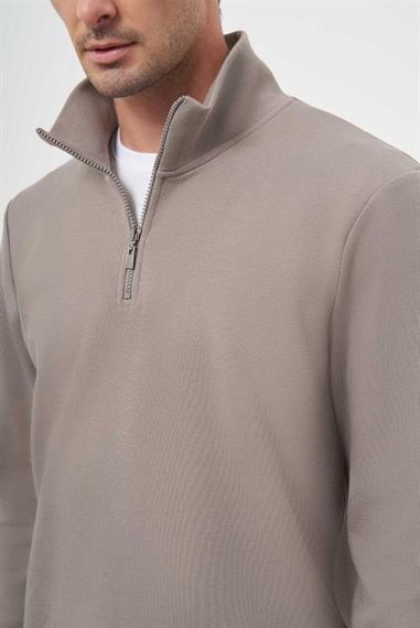 Morven Erkek Gri Fermuarlı Bato Yaka Sweat-Shirt - photo 4
