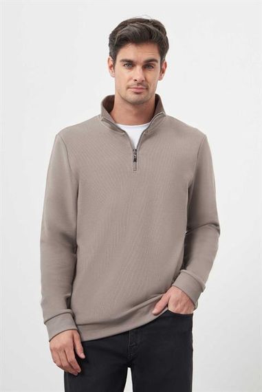 Morven Erkek Gri Fermuarlı Bato Yaka Sweat-Shirt - photo 3