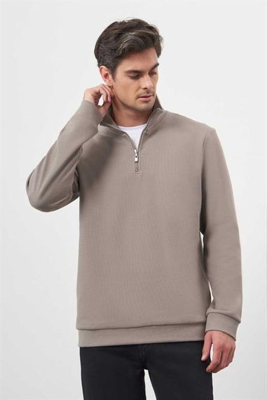 Morven Erkek Gri Fermuarlı Bato Yaka Sweat-Shirt - photo 2